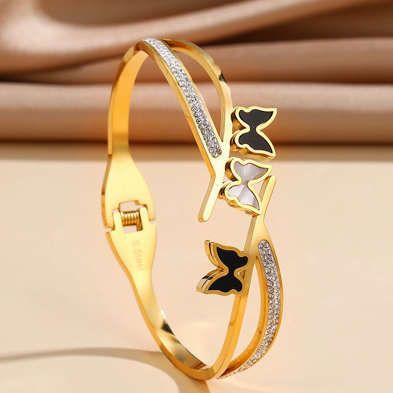 Wholesale Titanium Steel Stainless Steel Electroplated Zircon Extra Wide Butterfly Bracelet