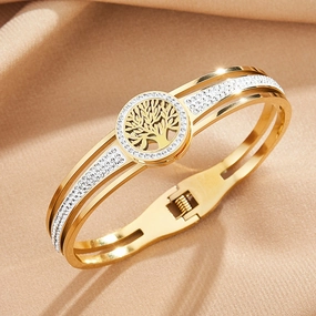 Wholesale Titanium Steel Stainless Steel Vacuum Plating Tree of Life Bracelet