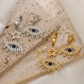 Wholesale Titanium Steel Star Devil Eye Pendant Earrings