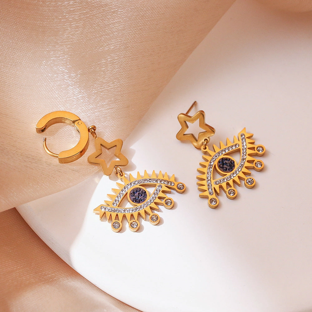 Wholesale Titanium Steel Star Devil Eye Pendant Earrings