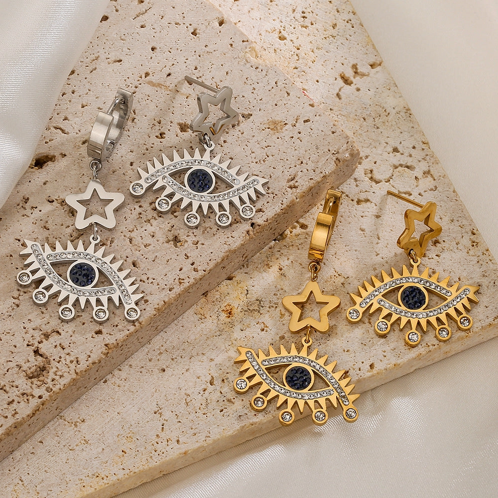 Wholesale Titanium Steel Star Devil Eye Pendant Earrings