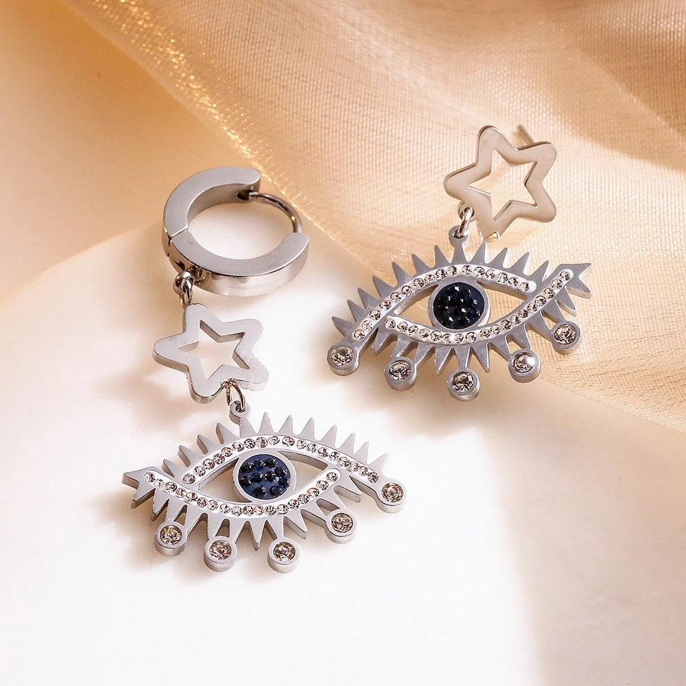 Wholesale Titanium Steel Star Devil Eye Pendant Earrings