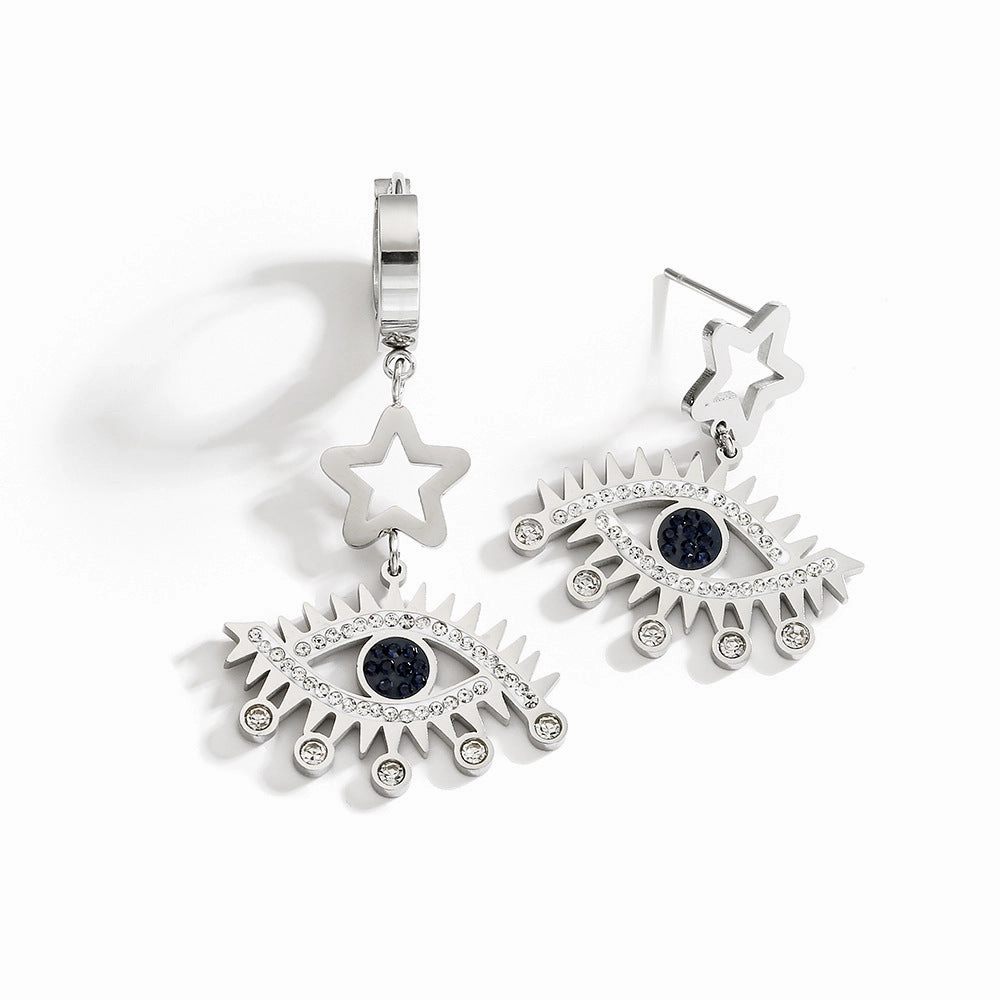 Wholesale Titanium Steel Star Devil Eye Pendant Earrings
