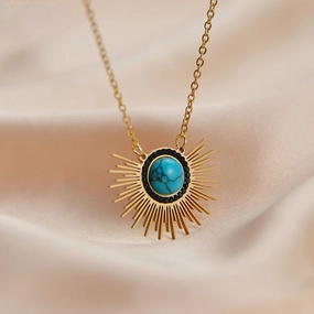 Wholesale Titanium Steel Sunflower Turquoise Pendant Necklace