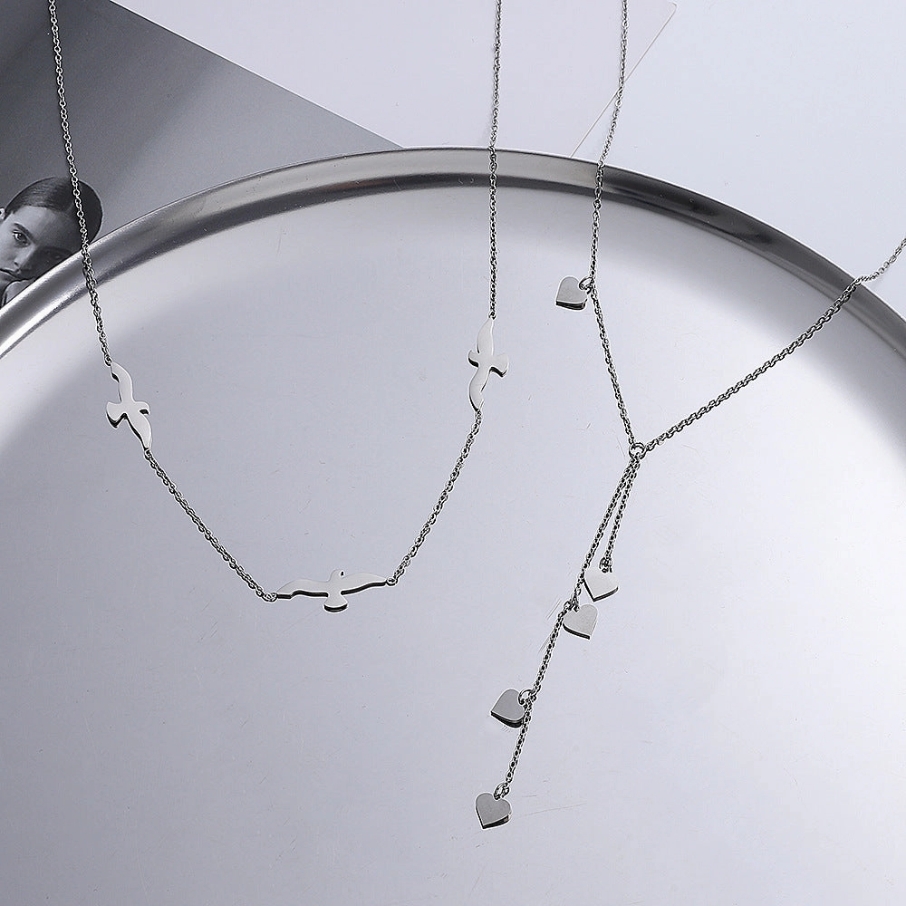 Wholesale Titanium Steel Tassel Love Necklace Clavicle Chain