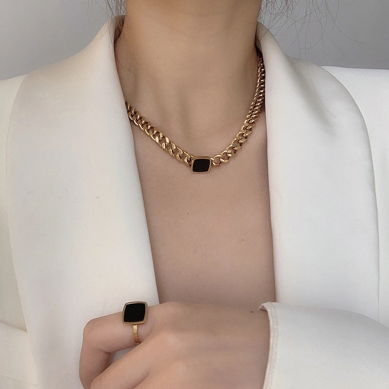 Wholesale Titanium Steel Thick Chain Black Square Bracelet