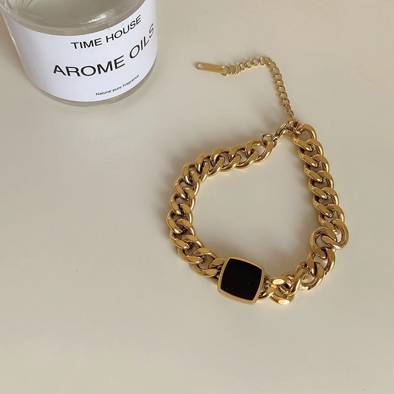 Wholesale Titanium Steel Thick Chain Black Square Bracelet