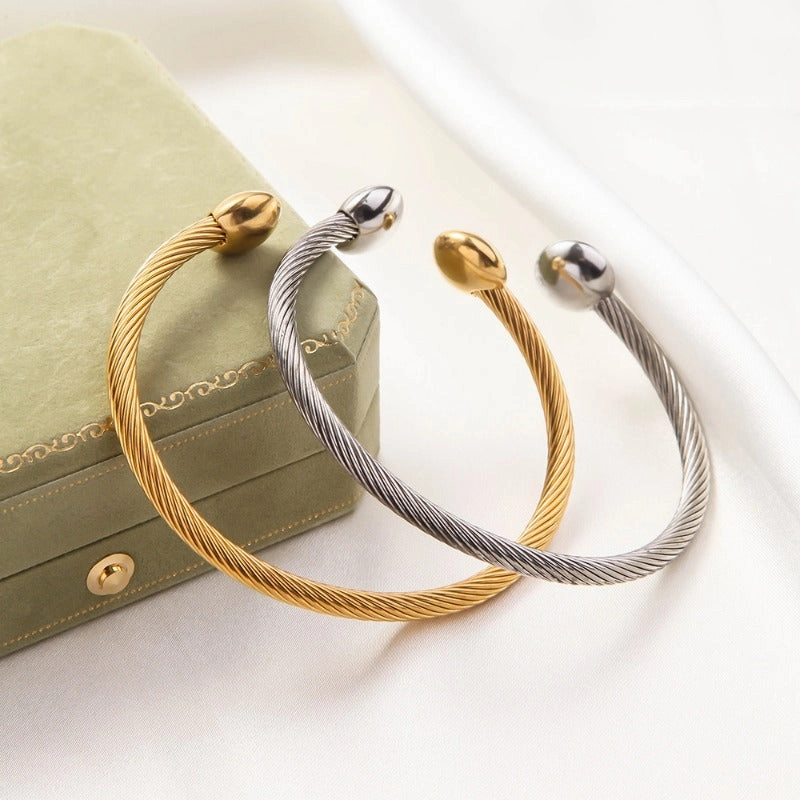 Wholesale Titanium Steel Threaded Opening Adjustable 18K Gold Vacuum Plated Non Fading Trendy Bracelet