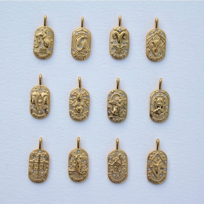 Wholesale Titanium Steel Three-dimensional Twelve Constellation Necklaces