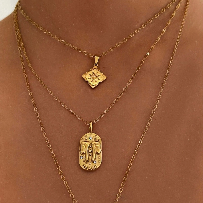 Wholesale Titanium Steel Three-dimensional Twelve Constellation Necklaces
