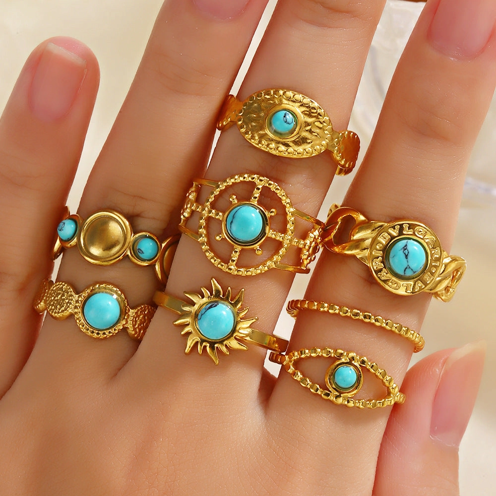 Wholesale Titanium Steel Turquoise Ring