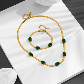 Wholesale Titanium Steel Vintage Emerald Flat Snake Chain Necklace