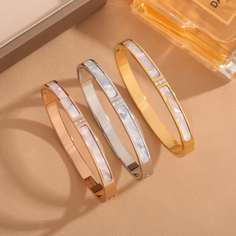 Wholesale Titanium Steel White Shell Inlaid Diamond Bracelets