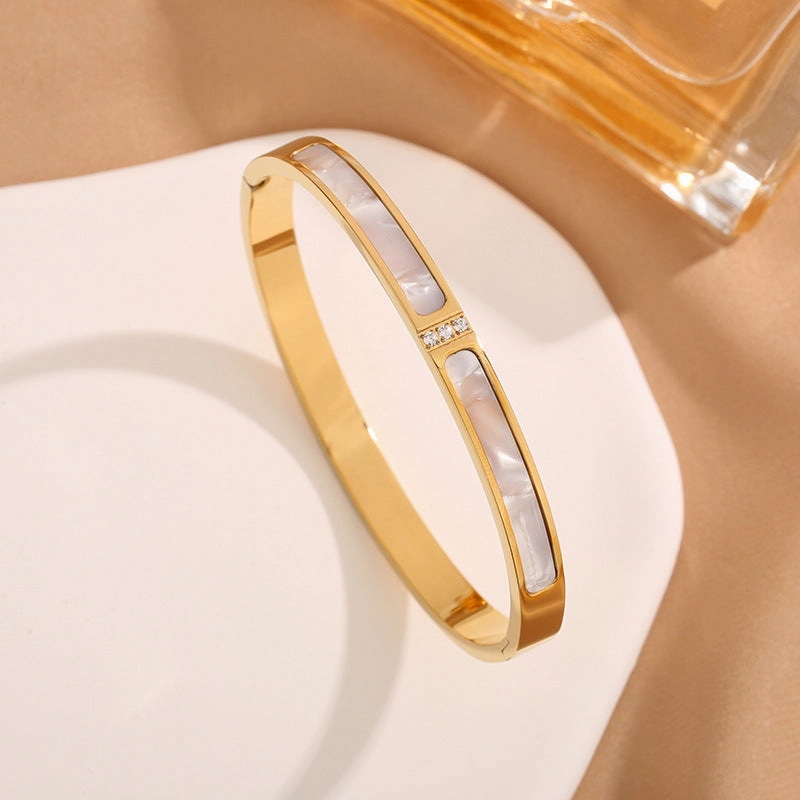 Wholesale Titanium Steel White Shell Inlaid Diamond Bracelets