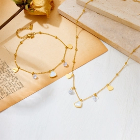 Wholesale Titanium Steel White Shell Love Necklace Bracelet