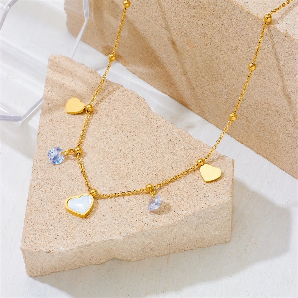 Wholesale Titanium Steel White Shell Love Necklace Bracelet