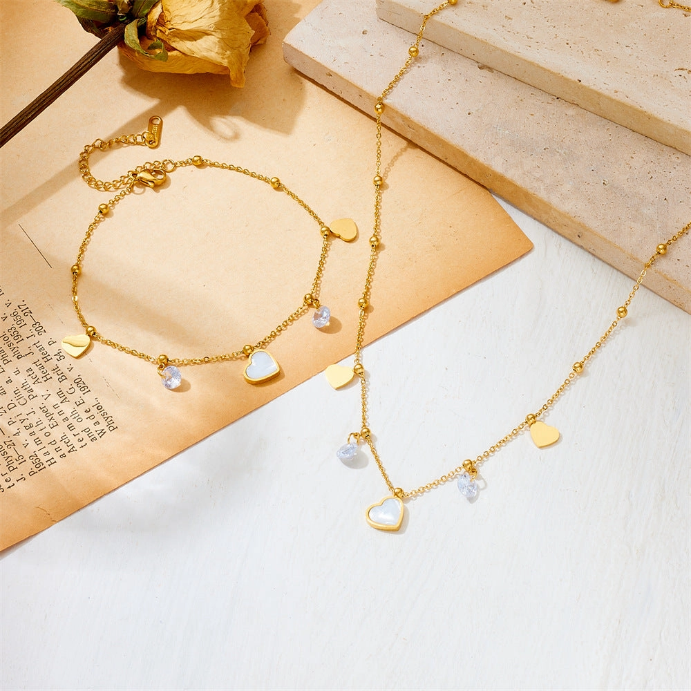 Wholesale Titanium Steel White Shell Love Necklace Bracelet
