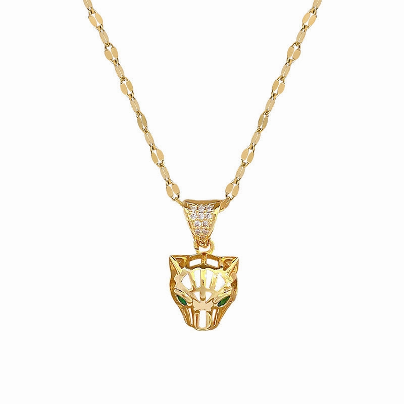 Wholesale Titanium Steel Wire Hollow Leopard Head Collarbone Necklace
