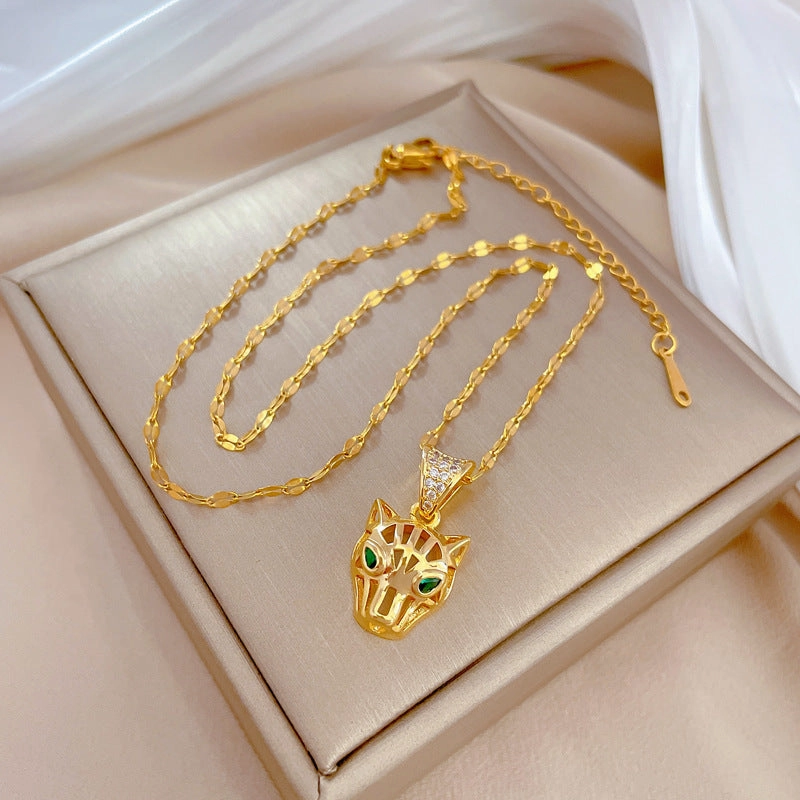 Wholesale Titanium Steel Wire Hollow Leopard Head Collarbone Necklace