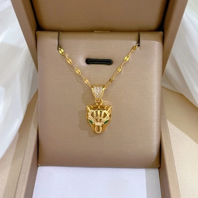 Wholesale Titanium Steel Wire Hollow Leopard Head Collarbone Necklace