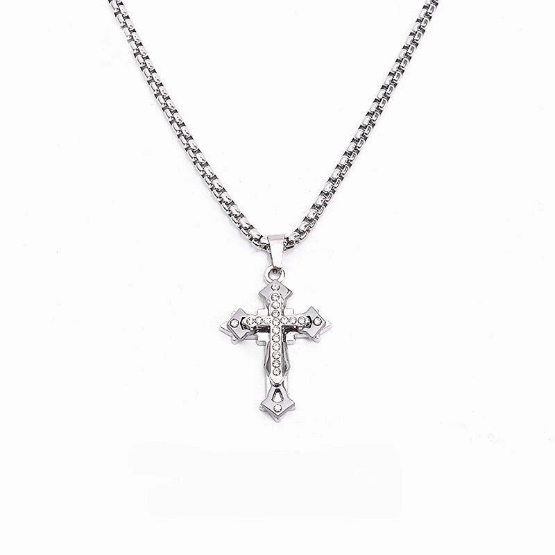 Wholesale Titanium Steel Zircon Cross Pendant Necklace