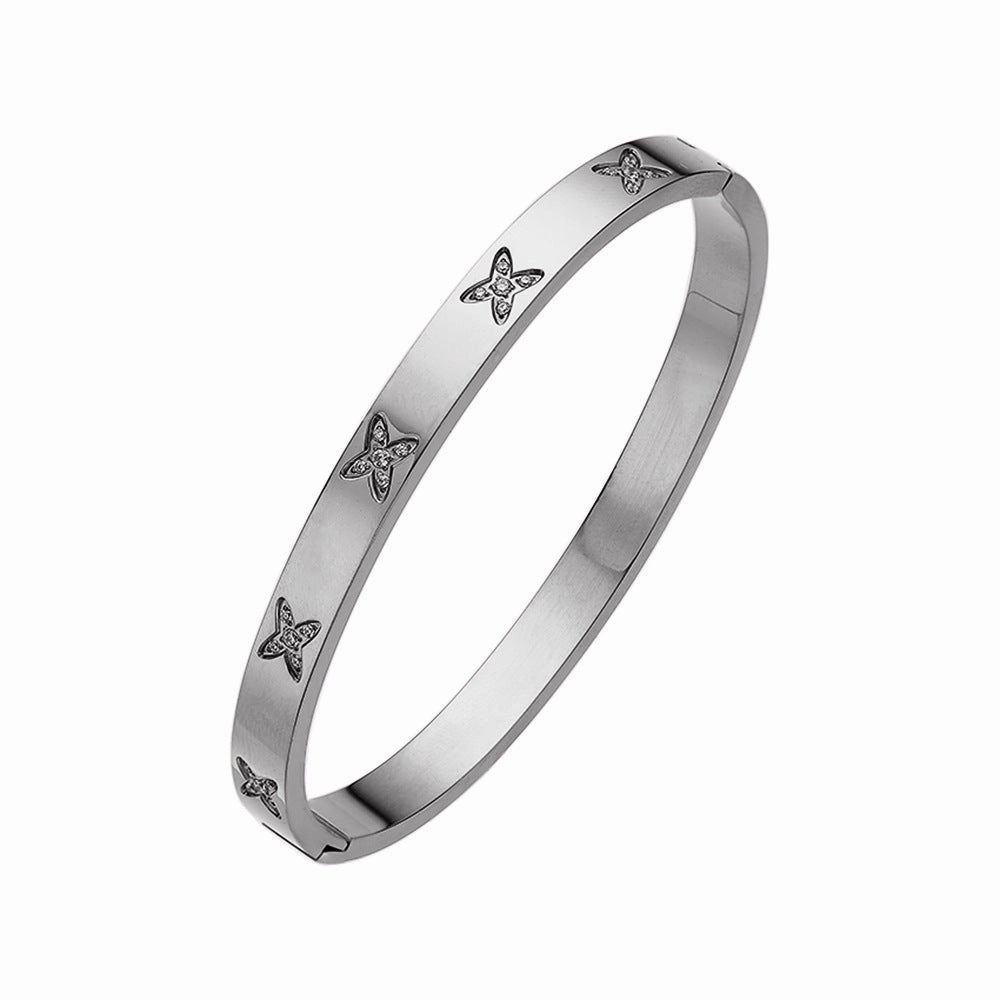 Wholesale Titanium Steel Zircon Cross X Pattern Titanium Steel Diamond Bracelet