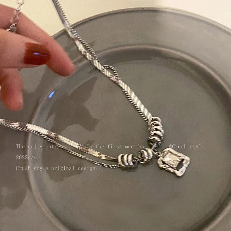 Wholesale Titanium Steel Zircon Double Layer Necklace Sweater Chain Clavicle Chain