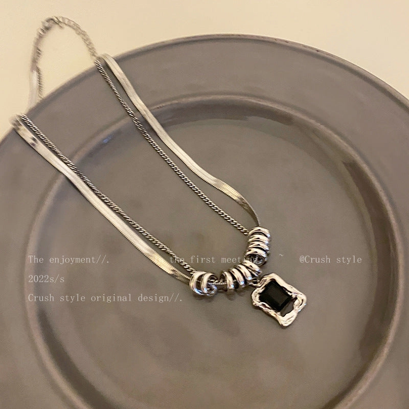 Wholesale Titanium Steel Zircon Double Layer Necklace Sweater Chain Clavicle Chain