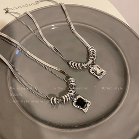 Wholesale Titanium Steel Zircon Double Layer Necklace Sweater Chain Clavicle Chain