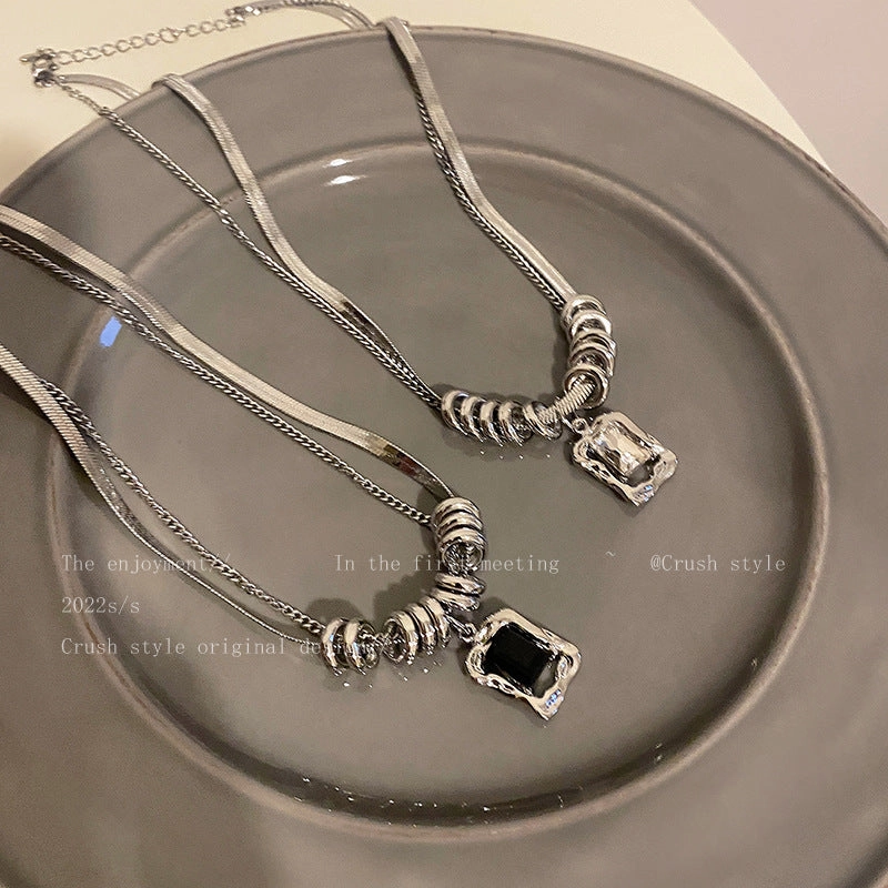 Wholesale Titanium Steel Zircon Double Layer Necklace Sweater Chain Clavicle Chain