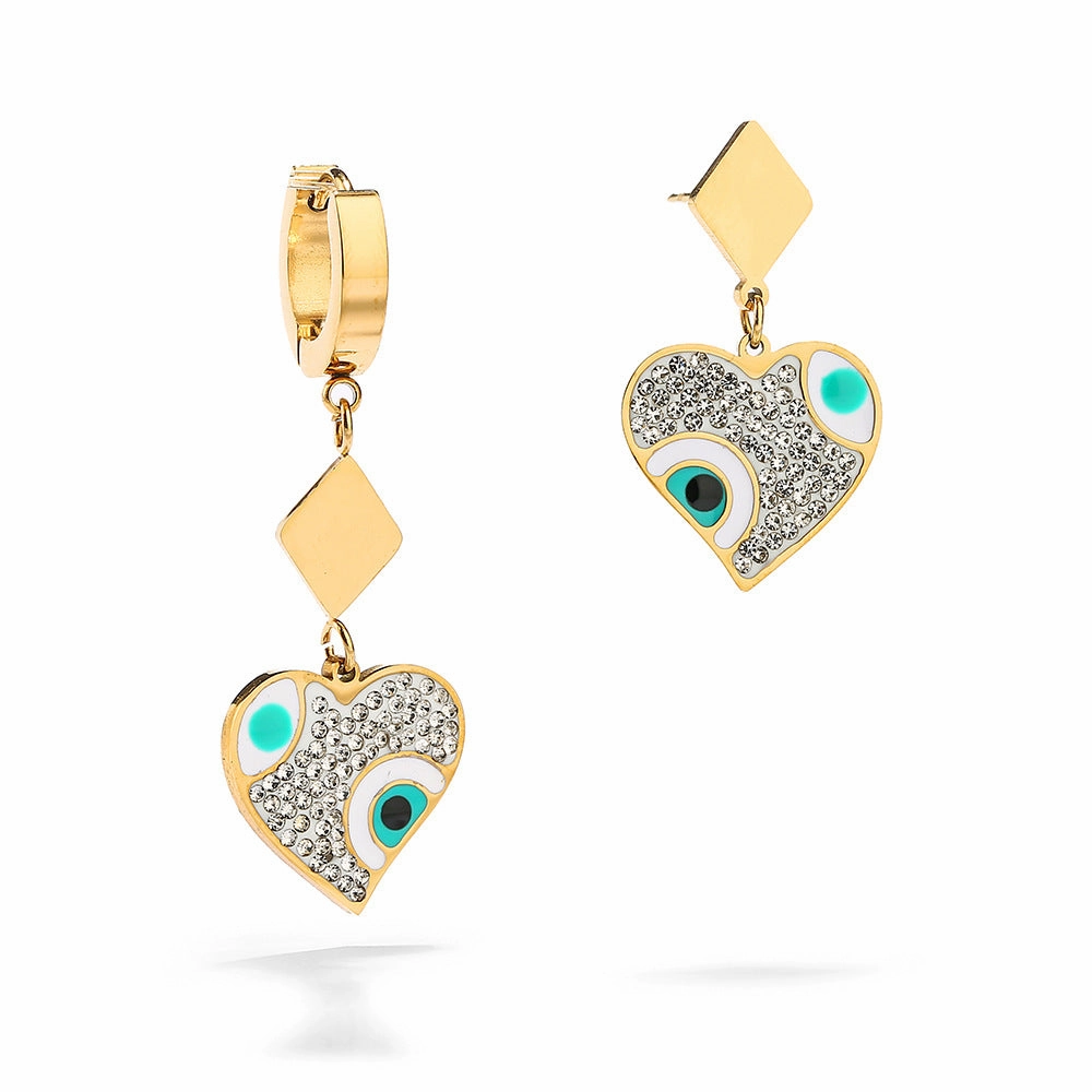 Wholesale Titanium Steel Zircon Drops Oil Devil Eye Geometric Pendant Earrings