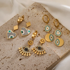 Wholesale Titanium Steel Zircon Drops Oil Devil Eye Geometric Pendant Earrings