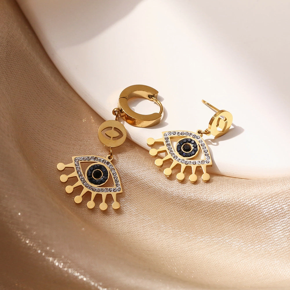 Wholesale Titanium Steel Zircon Drops Oil Devil Eye Geometric Pendant Earrings
