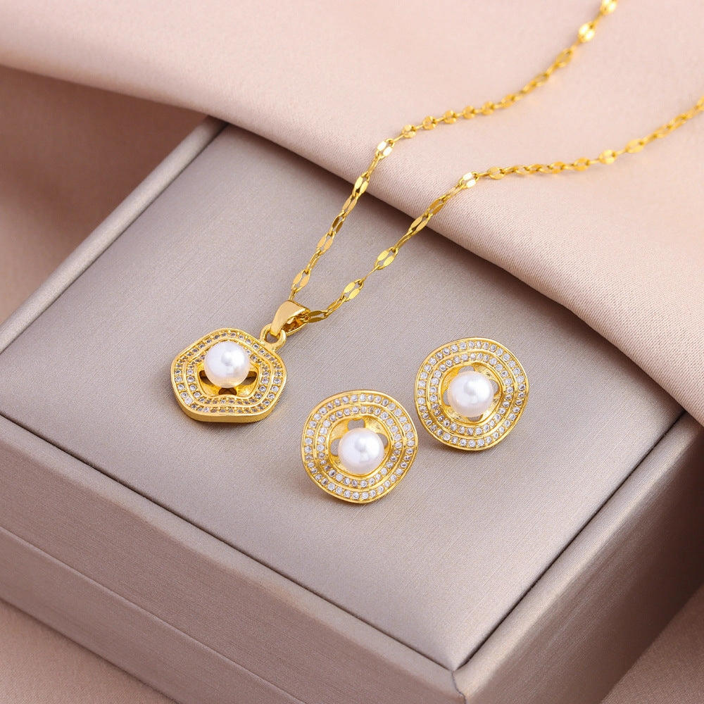 Wholesale Titanium Steel Zircon Earring Necklace Set