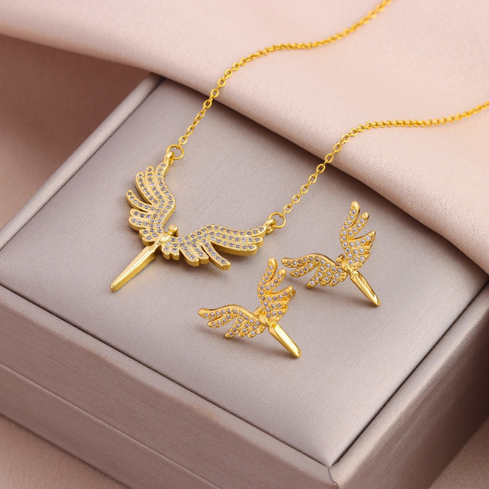 Wholesale Titanium Steel Zircon Earring Necklace Set
