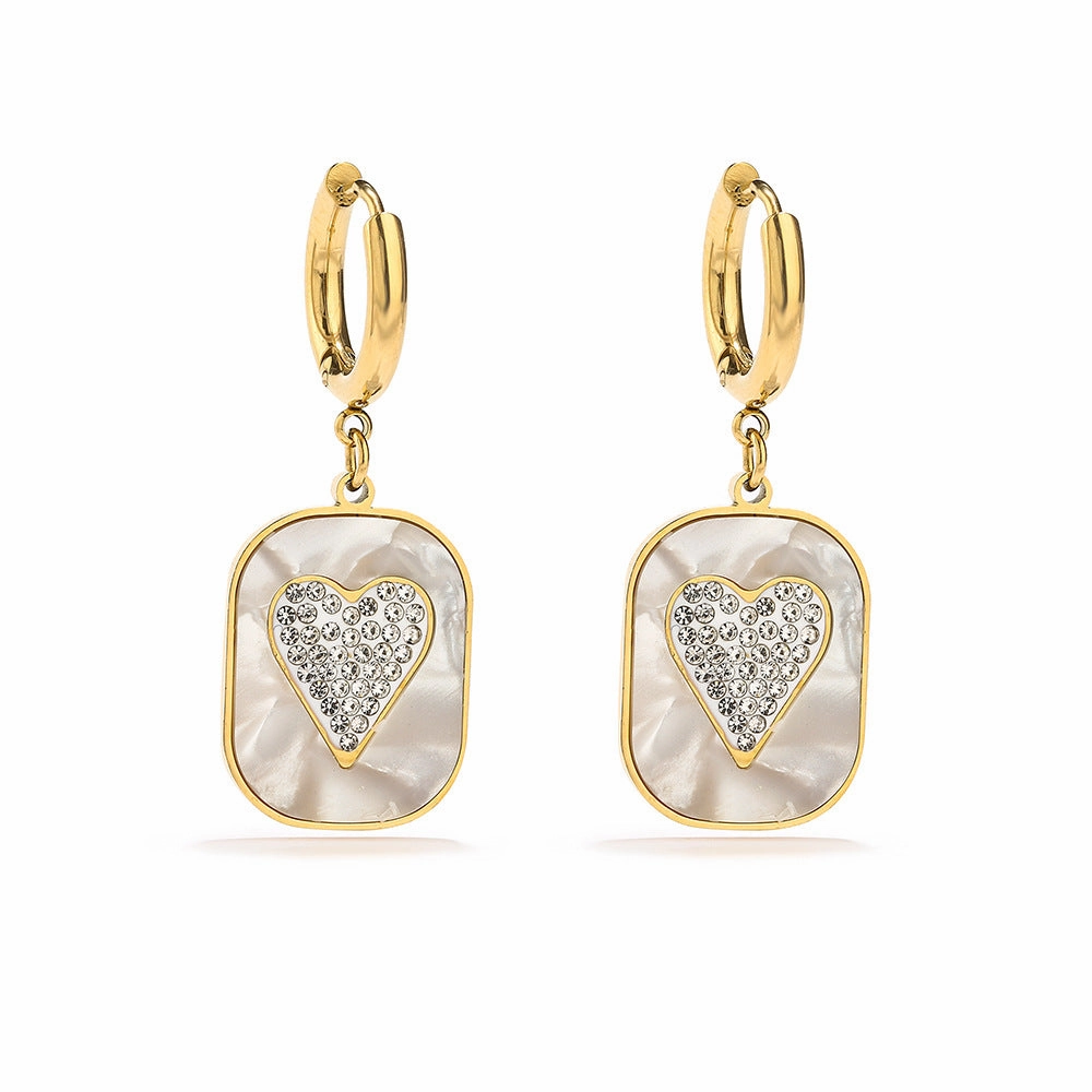 Wholesale Titanium Steel Zircon Heart Geometric Pendant Earrings