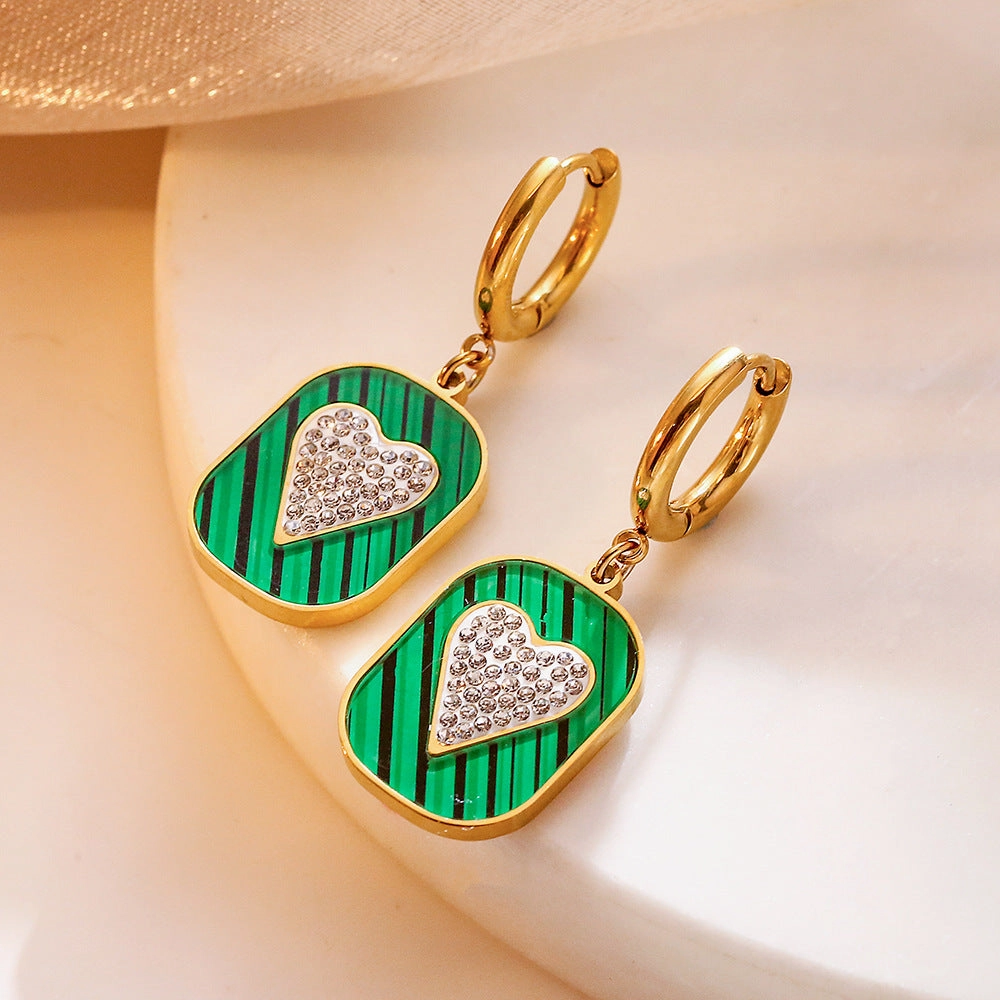 Wholesale Titanium Steel Zircon Heart Geometric Pendant Earrings