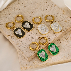 Wholesale Titanium Steel Zircon Heart Geometric Pendant Earrings