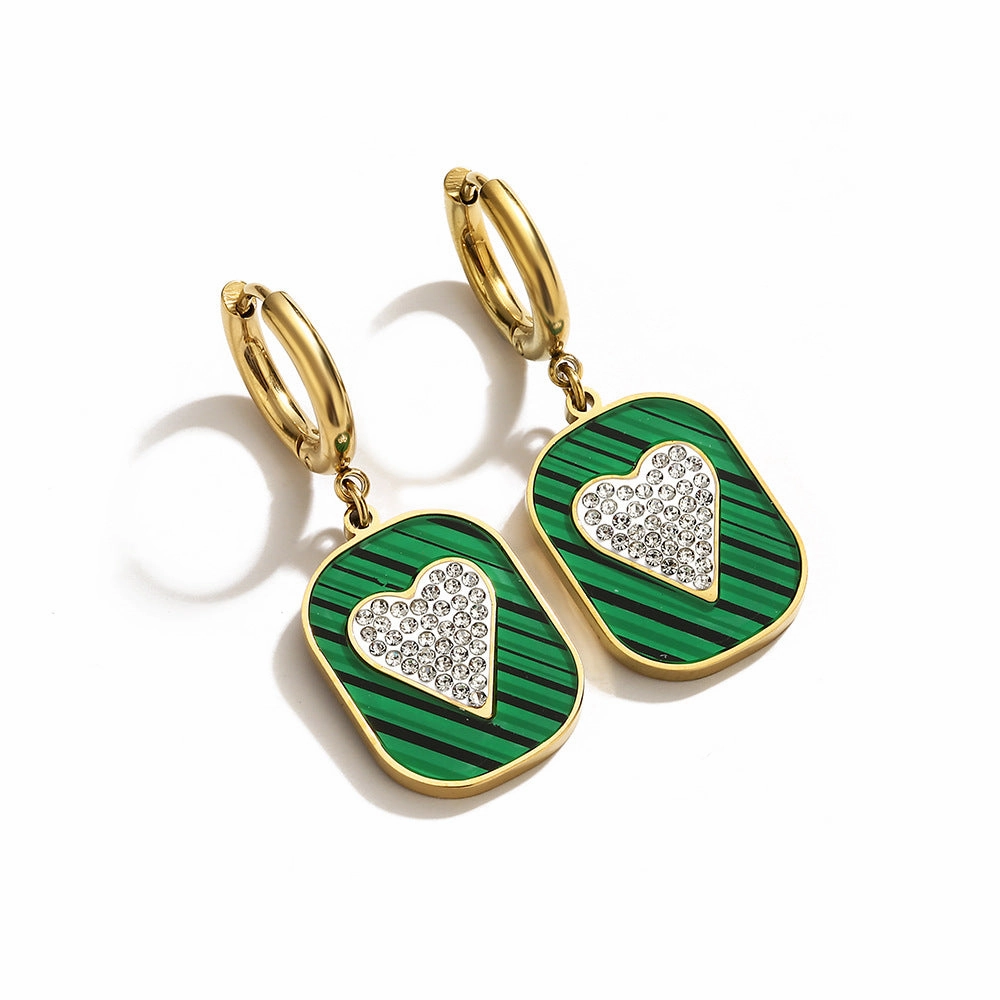 Wholesale Titanium Steel Zircon Heart Geometric Pendant Earrings