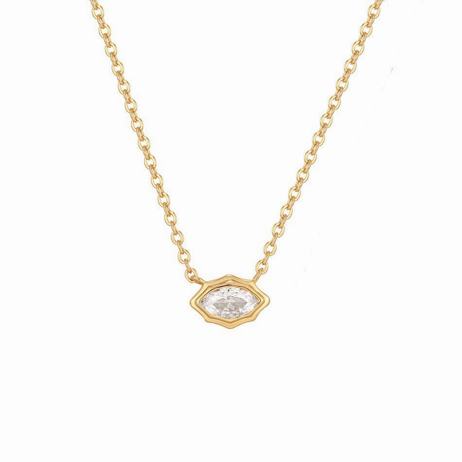 Wholesale Titanium Steel Zircon Oval Necklace
