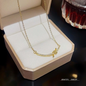 Wholesale Titanium Steel Zircon Smile Necklace Clavicle Chain