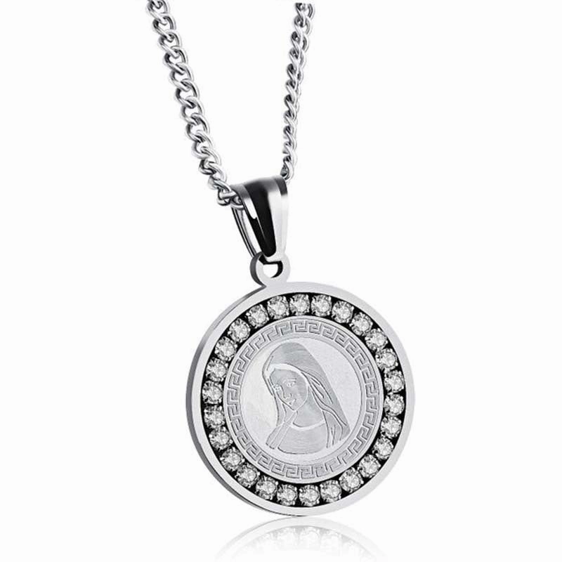 Wholesale Titanium Steel Zircon Virgin Mary Necklaces
