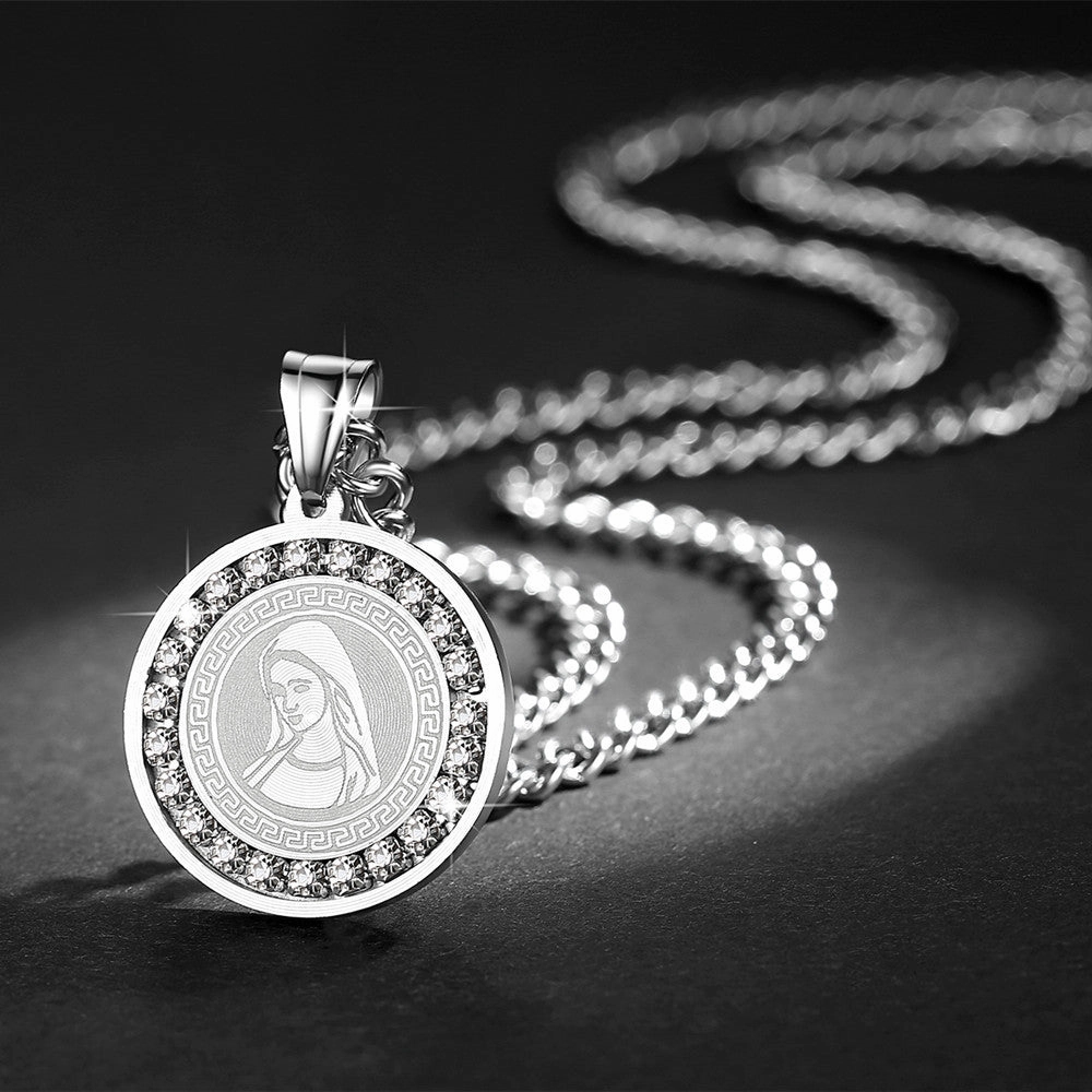 Wholesale Titanium Steel Zircon Virgin Mary Necklaces