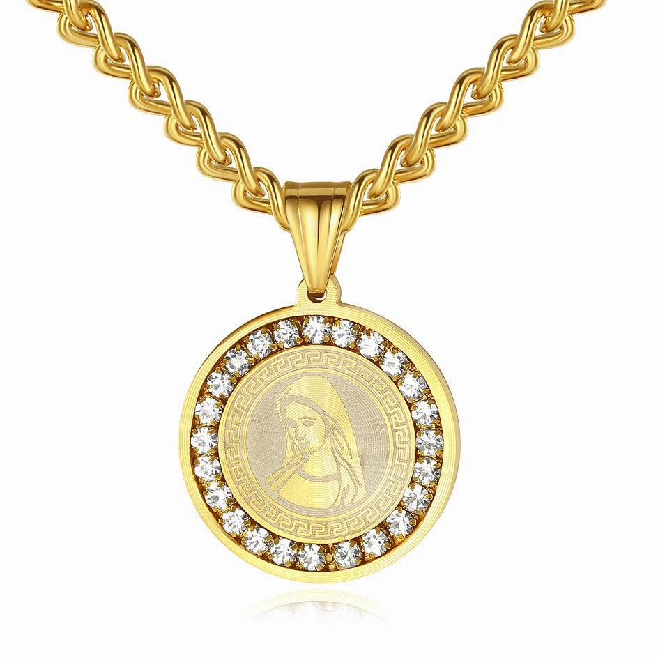 Wholesale Titanium Steel Zircon Virgin Mary Necklaces