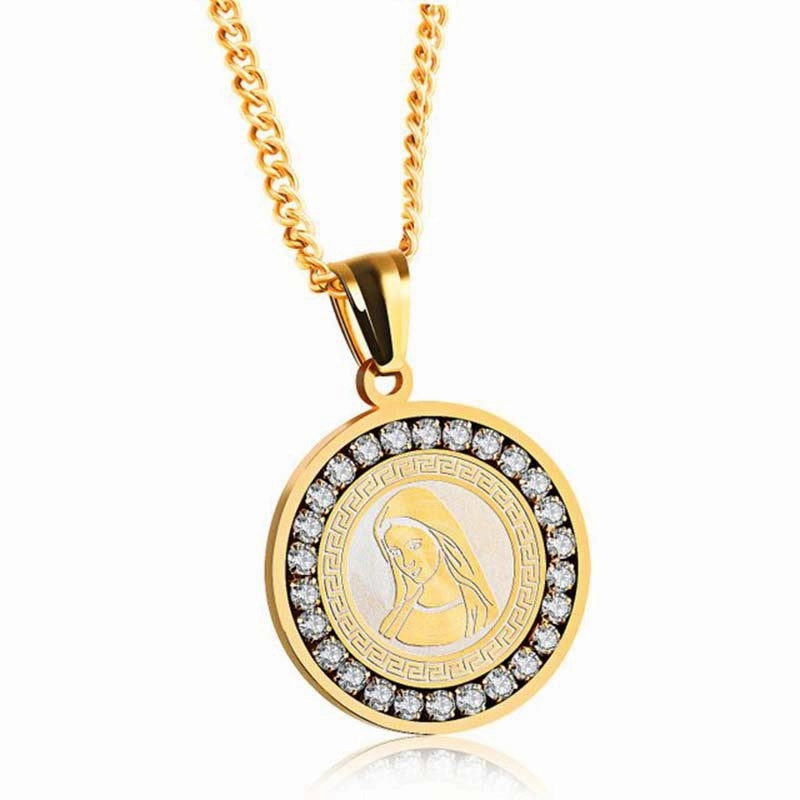 Wholesale Titanium Steel Zircon Virgin Mary Necklaces