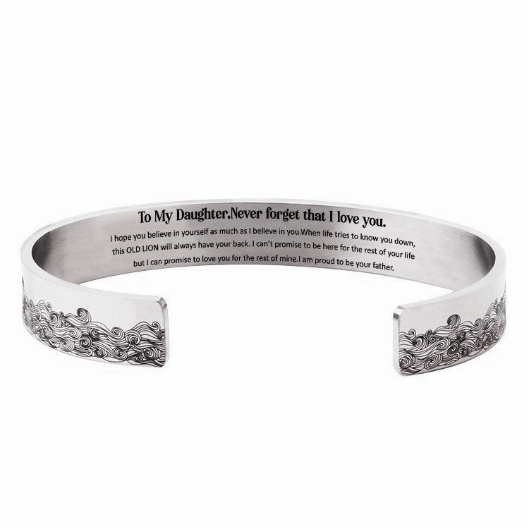 Wholesale TO MY DAUGHTER 10mm Stainless Steel Wave Opening Bracelet