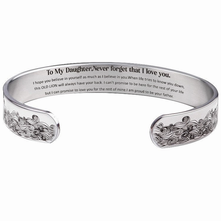 Wholesale TO MY DAUGHTER 10mm Stainless Steel Wave Opening Bracelet