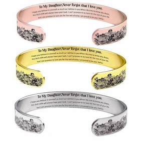 Wholesale TO MY DAUGHTER 10mm Stainless Steel Wave Opening Bracelet