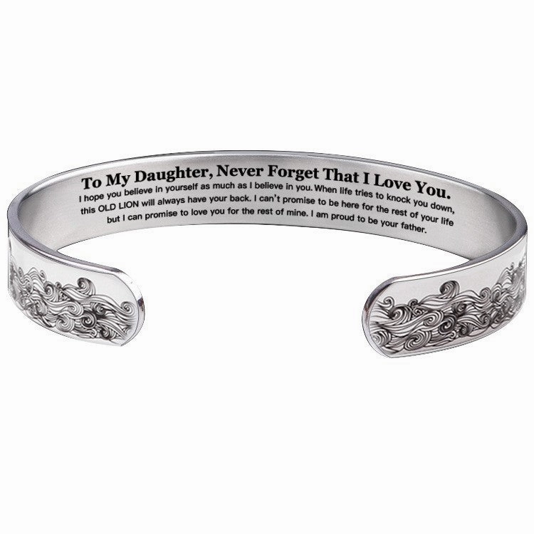 Wholesale TO MY DAUGHTER 10mm Stainless Steel Wave Opening Bracelet