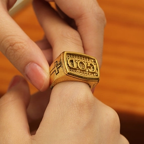 Wholesale Transpunk Vintage Cross Titanium Steel 18k Gold Plated Titanium Steel Ring